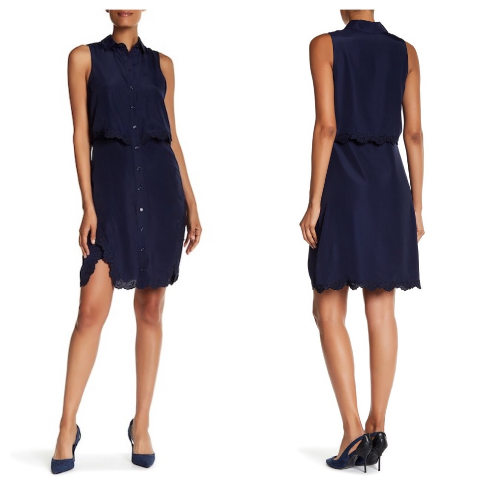 Parker Button Up Blue Overlay Shirt Dress NWT M